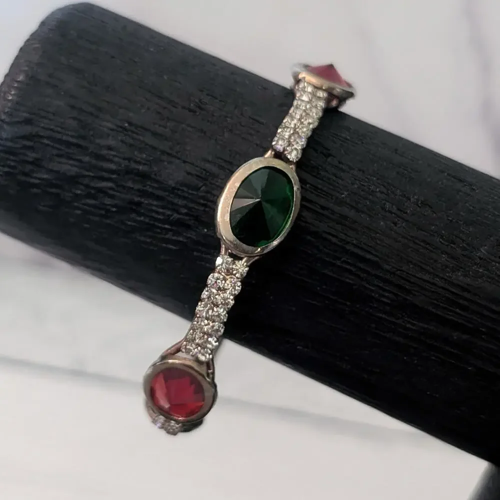 Vintage Bangle Bracelet - Red, Green, Clear - Just Over 6.75" - Picture 5 of 8